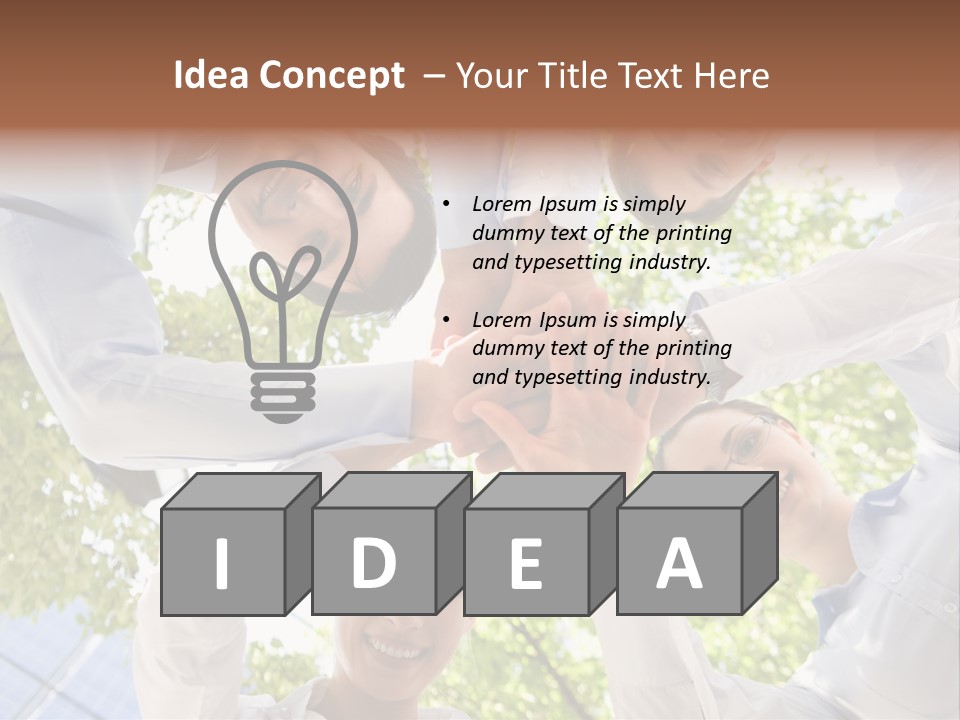 Bottom View Of People Making Pile Of Hands On Background Of Green Foliage PowerPoint Template