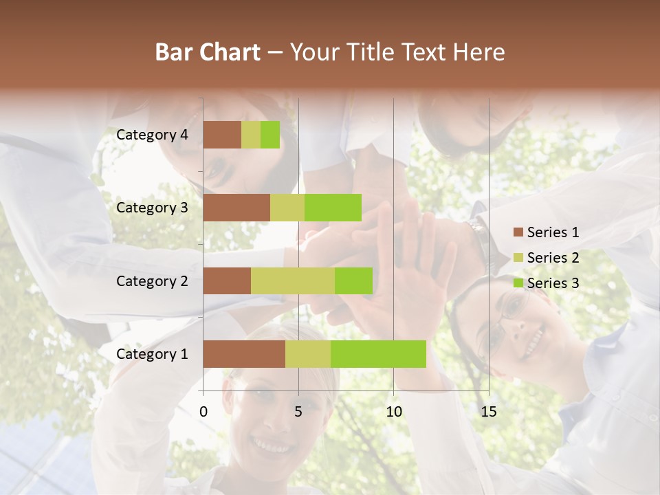 Bottom View Of People Making Pile Of Hands On Background Of Green Foliage PowerPoint Template