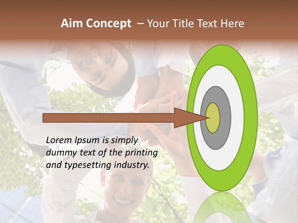 Bottom View Of People Making Pile Of Hands On Background Of Green Foliage PowerPoint Template