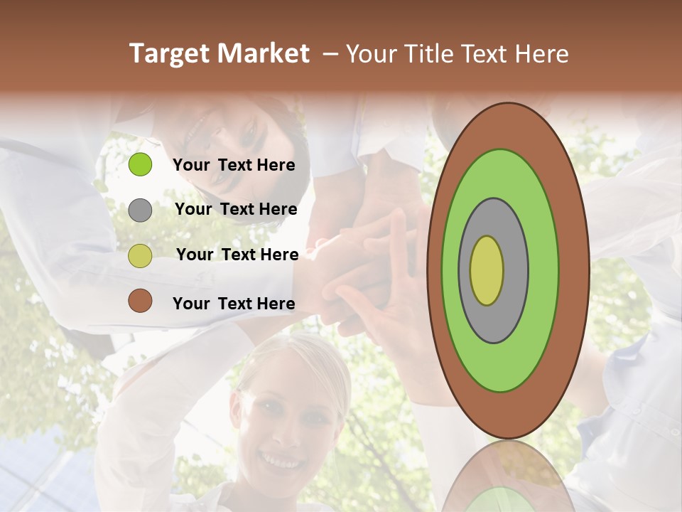 Bottom View Of People Making Pile Of Hands On Background Of Green Foliage PowerPoint Template