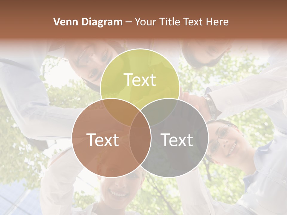 Bottom View Of People Making Pile Of Hands On Background Of Green Foliage PowerPoint Template