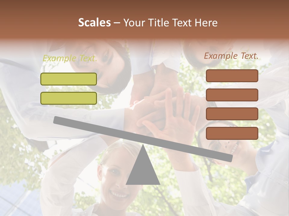 Bottom View Of People Making Pile Of Hands On Background Of Green Foliage PowerPoint Template