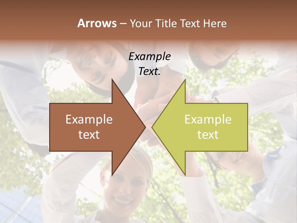 Bottom View Of People Making Pile Of Hands On Background Of Green Foliage PowerPoint Template