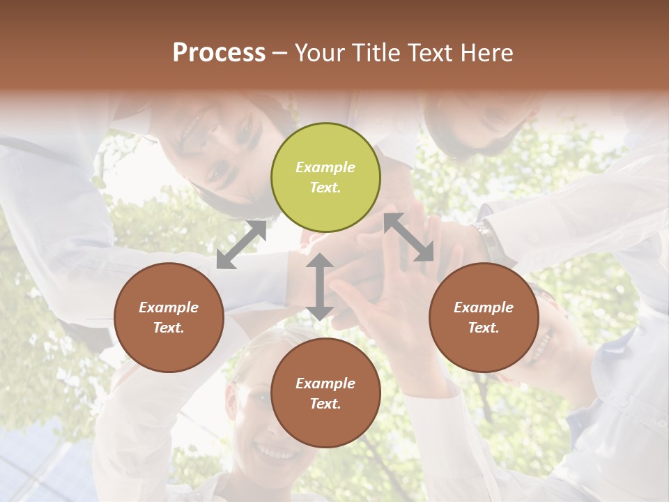Bottom View Of People Making Pile Of Hands On Background Of Green Foliage PowerPoint Template