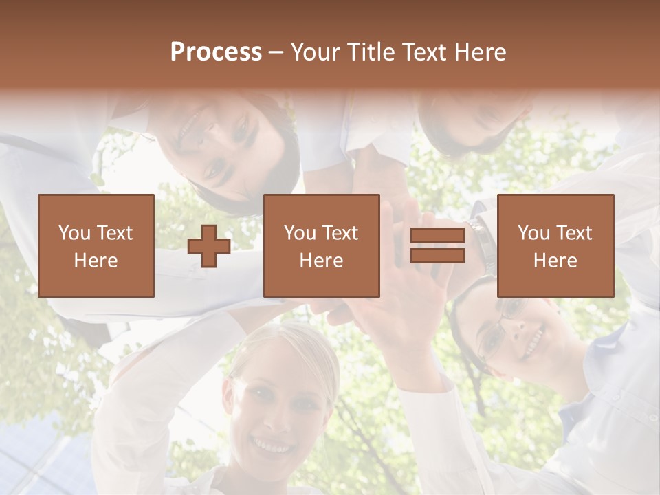 Bottom View Of People Making Pile Of Hands On Background Of Green Foliage PowerPoint Template