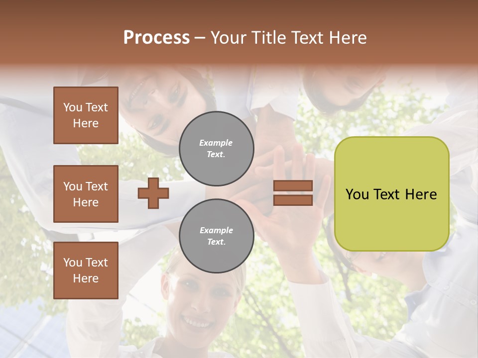 Bottom View Of People Making Pile Of Hands On Background Of Green Foliage PowerPoint Template