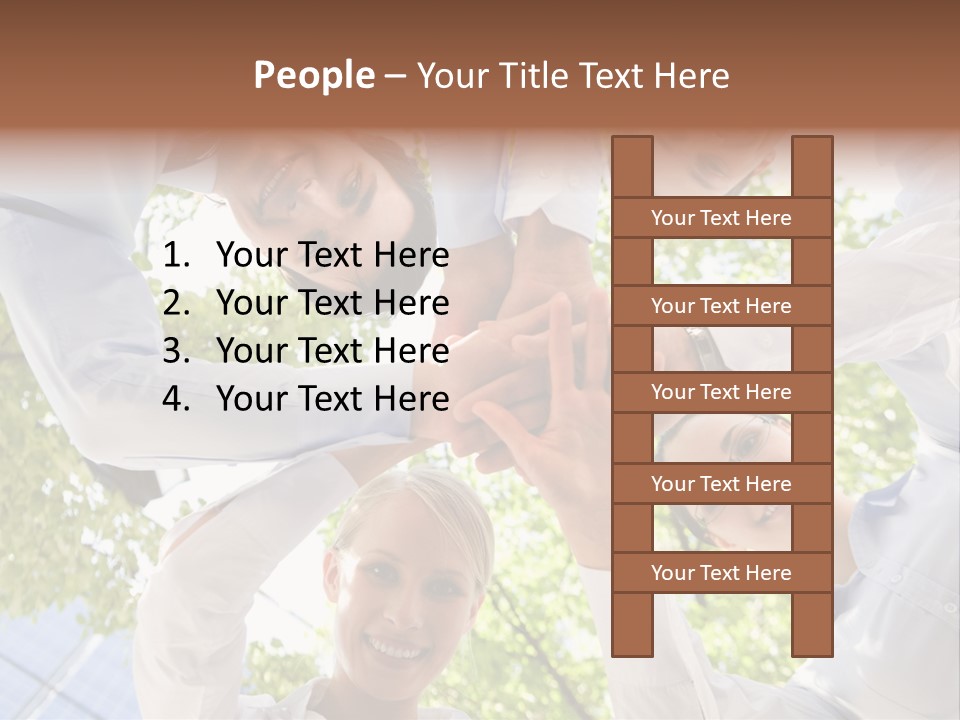 Bottom View Of People Making Pile Of Hands On Background Of Green Foliage PowerPoint Template