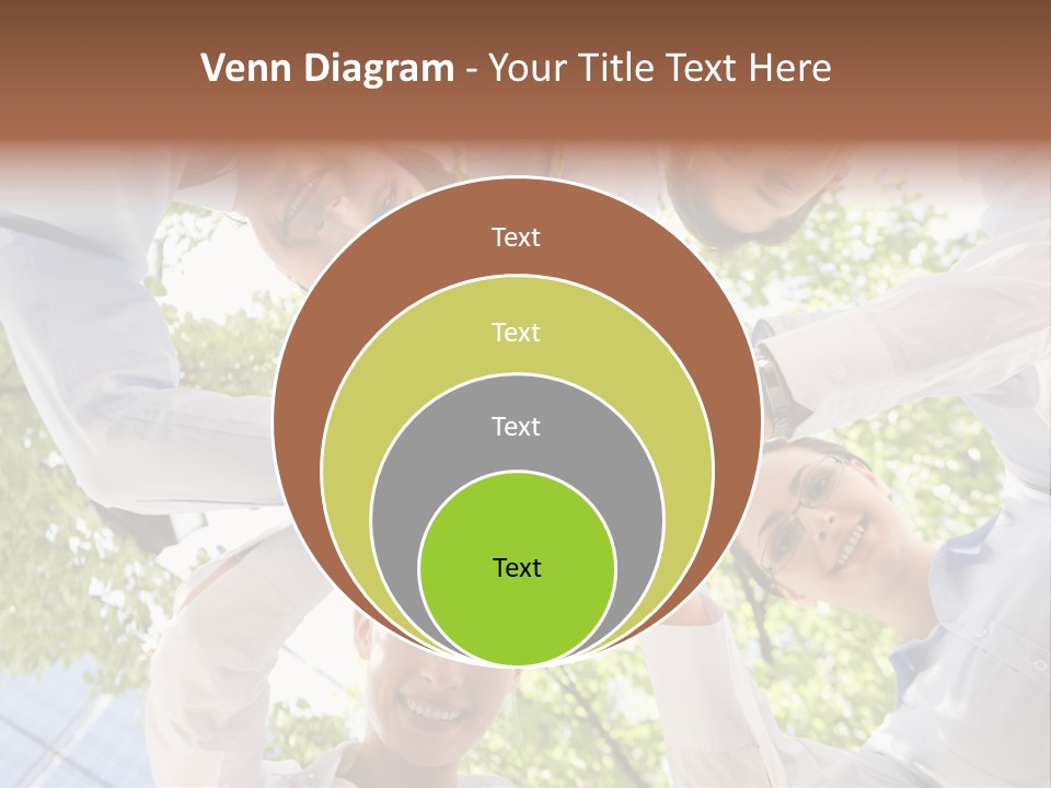 Bottom View Of People Making Pile Of Hands On Background Of Green Foliage PowerPoint Template