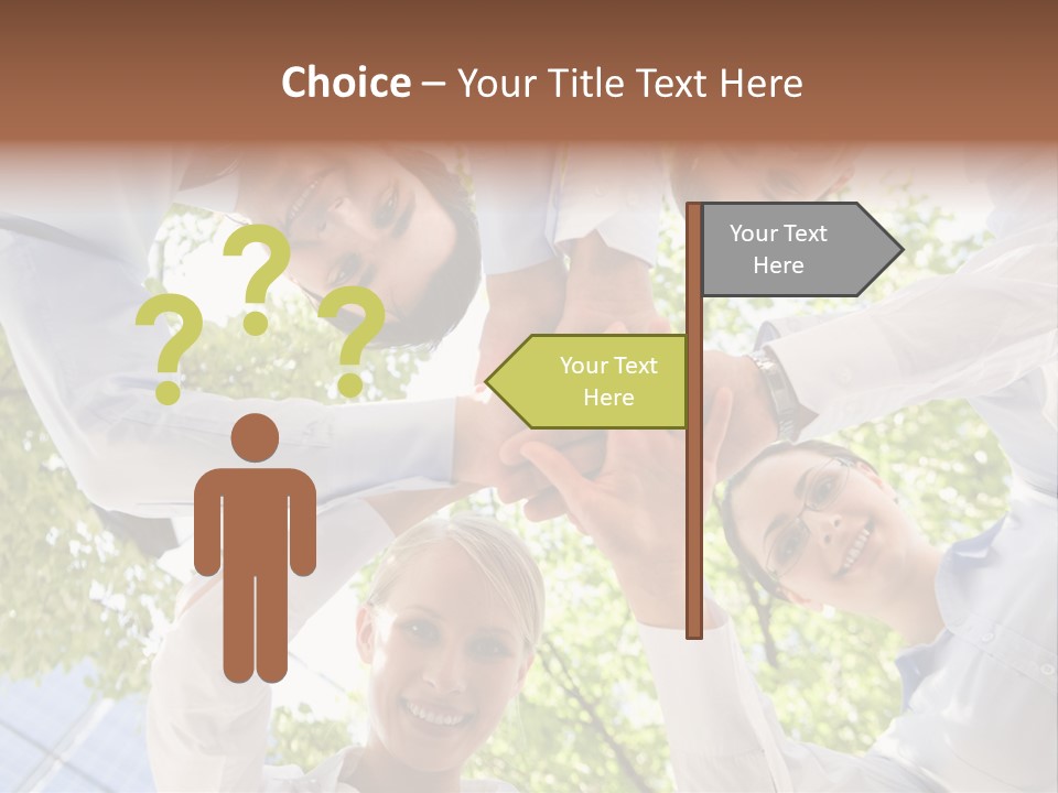 Bottom View Of People Making Pile Of Hands On Background Of Green Foliage PowerPoint Template