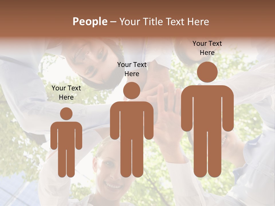 Bottom View Of People Making Pile Of Hands On Background Of Green Foliage PowerPoint Template