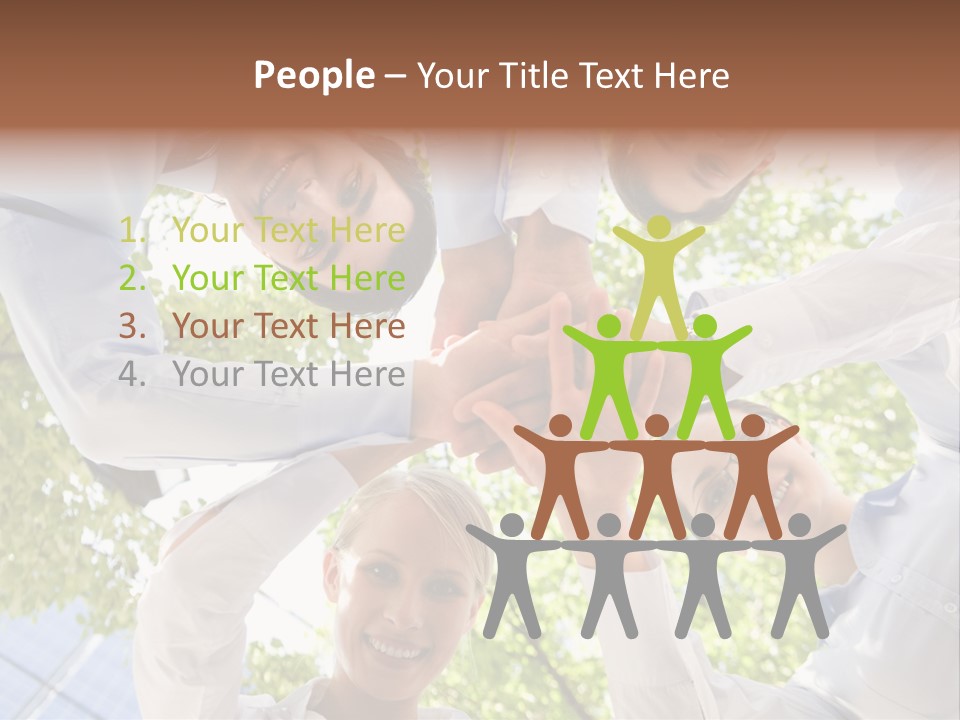 Bottom View Of People Making Pile Of Hands On Background Of Green Foliage PowerPoint Template