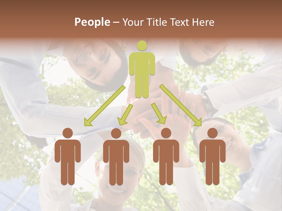 Bottom View Of People Making Pile Of Hands On Background Of Green Foliage PowerPoint Template