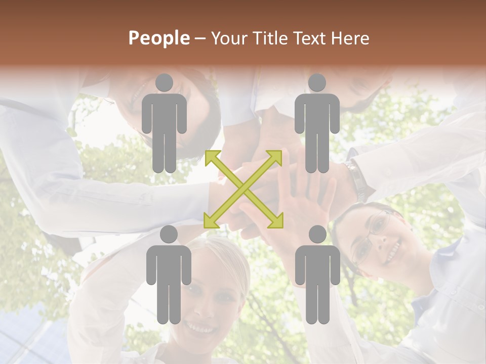 Bottom View Of People Making Pile Of Hands On Background Of Green Foliage PowerPoint Template