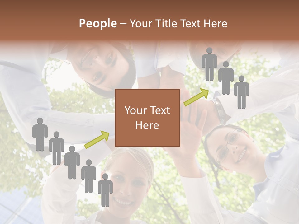 Bottom View Of People Making Pile Of Hands On Background Of Green Foliage PowerPoint Template