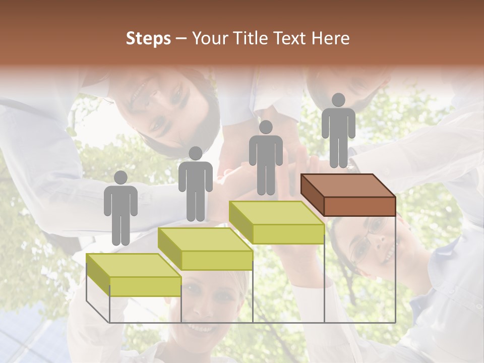 Bottom View Of People Making Pile Of Hands On Background Of Green Foliage PowerPoint Template