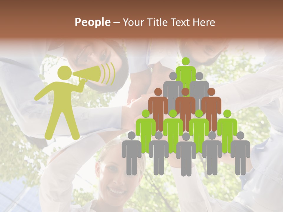 Bottom View Of People Making Pile Of Hands On Background Of Green Foliage PowerPoint Template