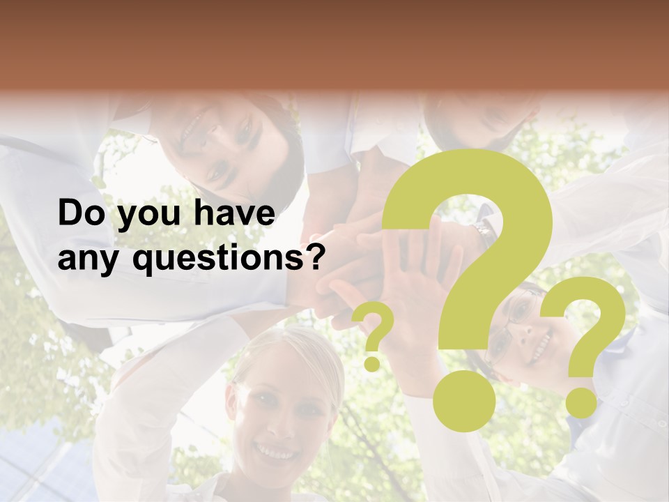 Bottom View Of People Making Pile Of Hands On Background Of Green Foliage PowerPoint Template