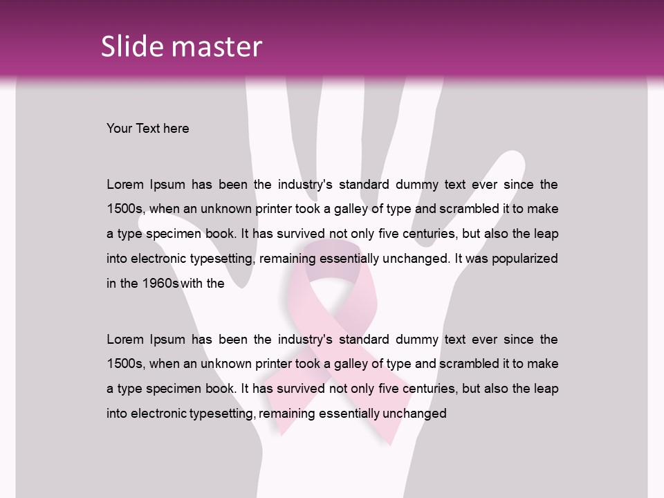 Hand With A Pink Ribbon Over A Grey Rounded Square. PowerPoint Template