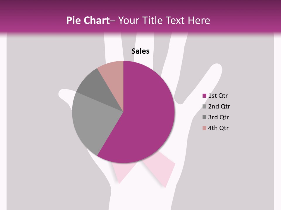 Hand With A Pink Ribbon Over A Grey Rounded Square. PowerPoint Template