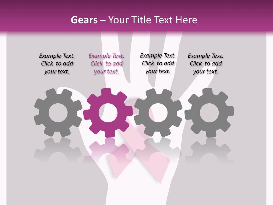 Hand With A Pink Ribbon Over A Grey Rounded Square. PowerPoint Template