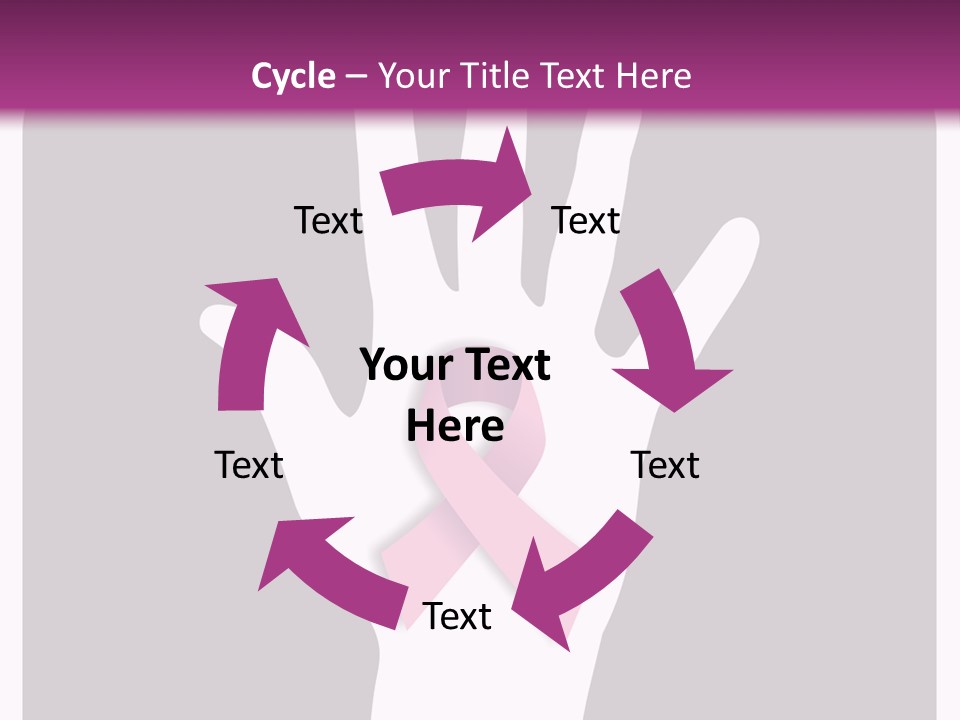 Hand With A Pink Ribbon Over A Grey Rounded Square. PowerPoint Template