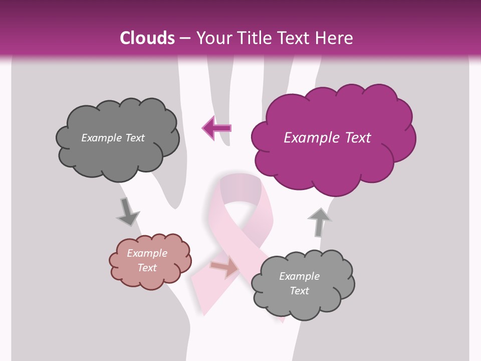 Hand With A Pink Ribbon Over A Grey Rounded Square. PowerPoint Template