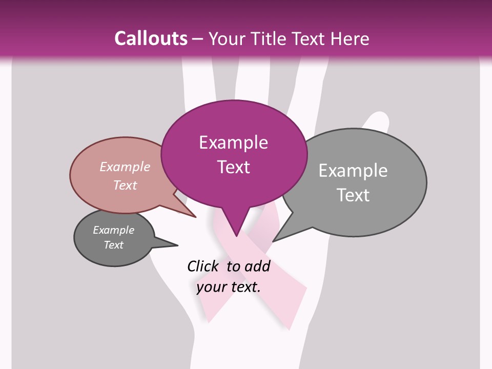 Hand With A Pink Ribbon Over A Grey Rounded Square. PowerPoint Template