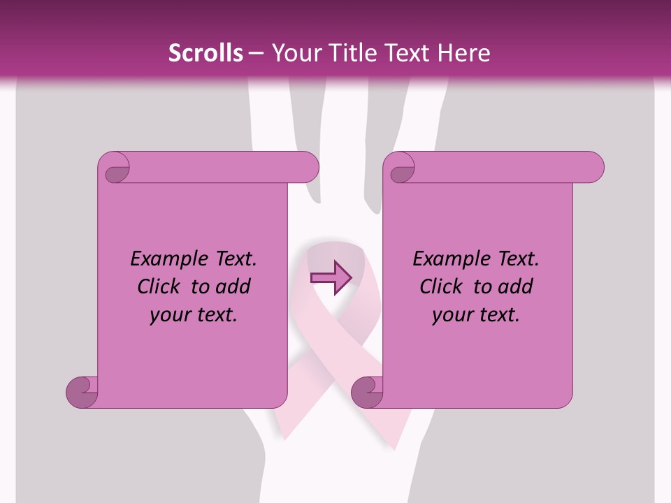 Hand With A Pink Ribbon Over A Grey Rounded Square. PowerPoint Template