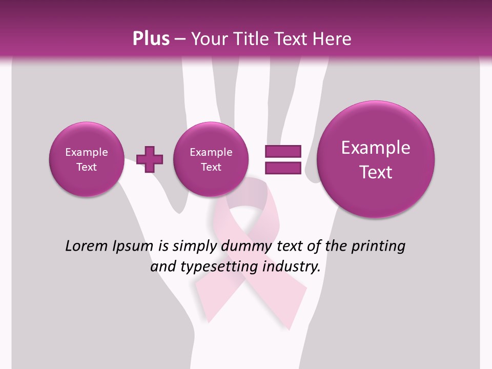 Hand With A Pink Ribbon Over A Grey Rounded Square. PowerPoint Template