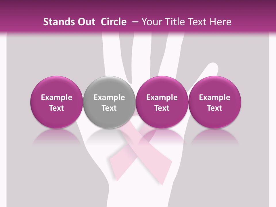 Hand With A Pink Ribbon Over A Grey Rounded Square. PowerPoint Template