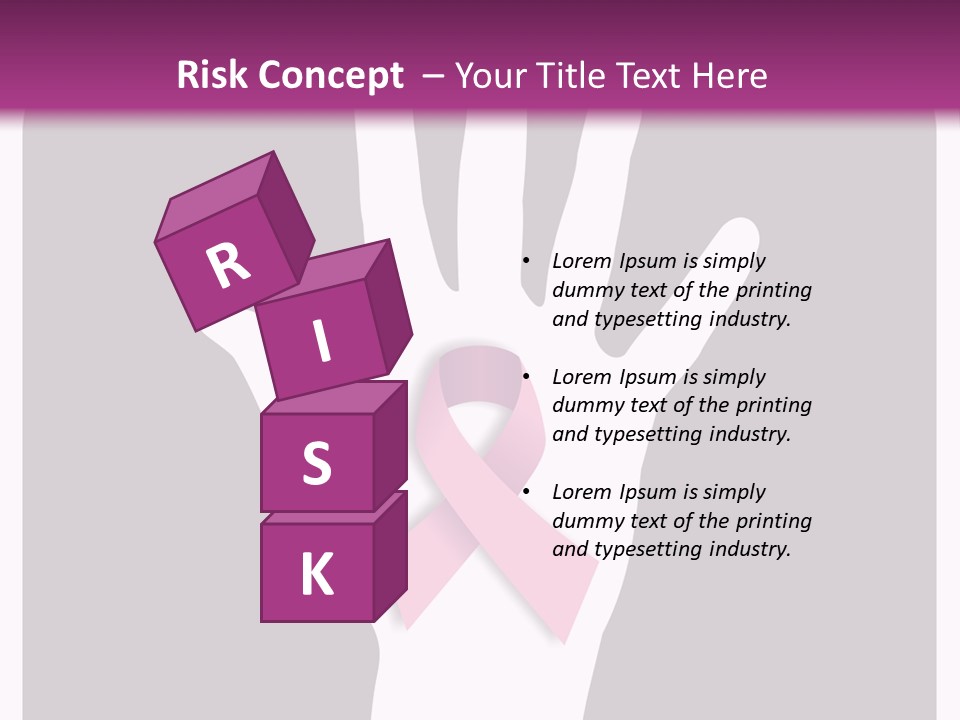 Hand With A Pink Ribbon Over A Grey Rounded Square. PowerPoint Template