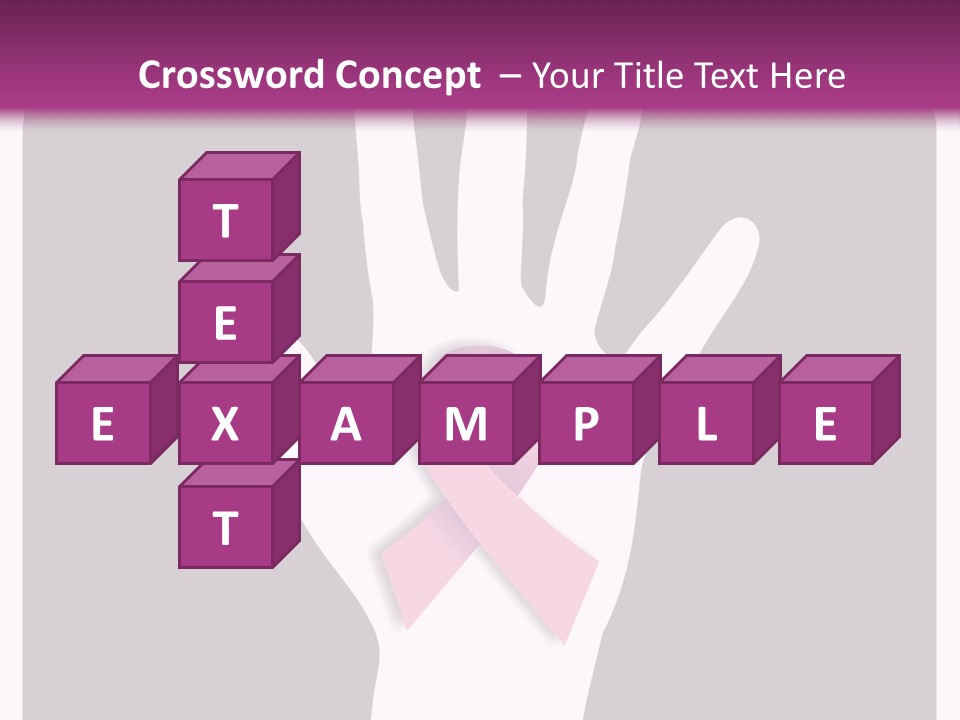 Hand With A Pink Ribbon Over A Grey Rounded Square. PowerPoint Template