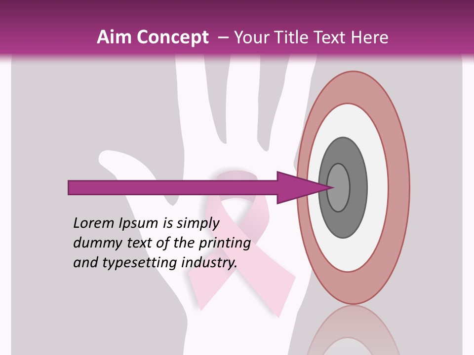Hand With A Pink Ribbon Over A Grey Rounded Square. PowerPoint Template