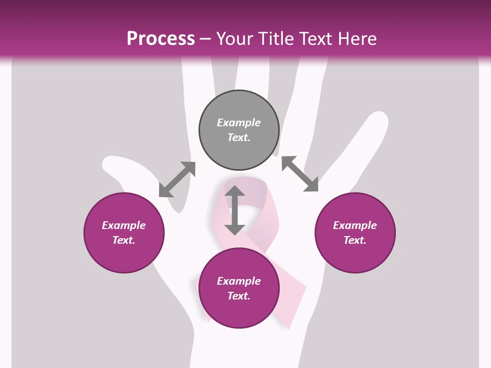 Hand With A Pink Ribbon Over A Grey Rounded Square. PowerPoint Template