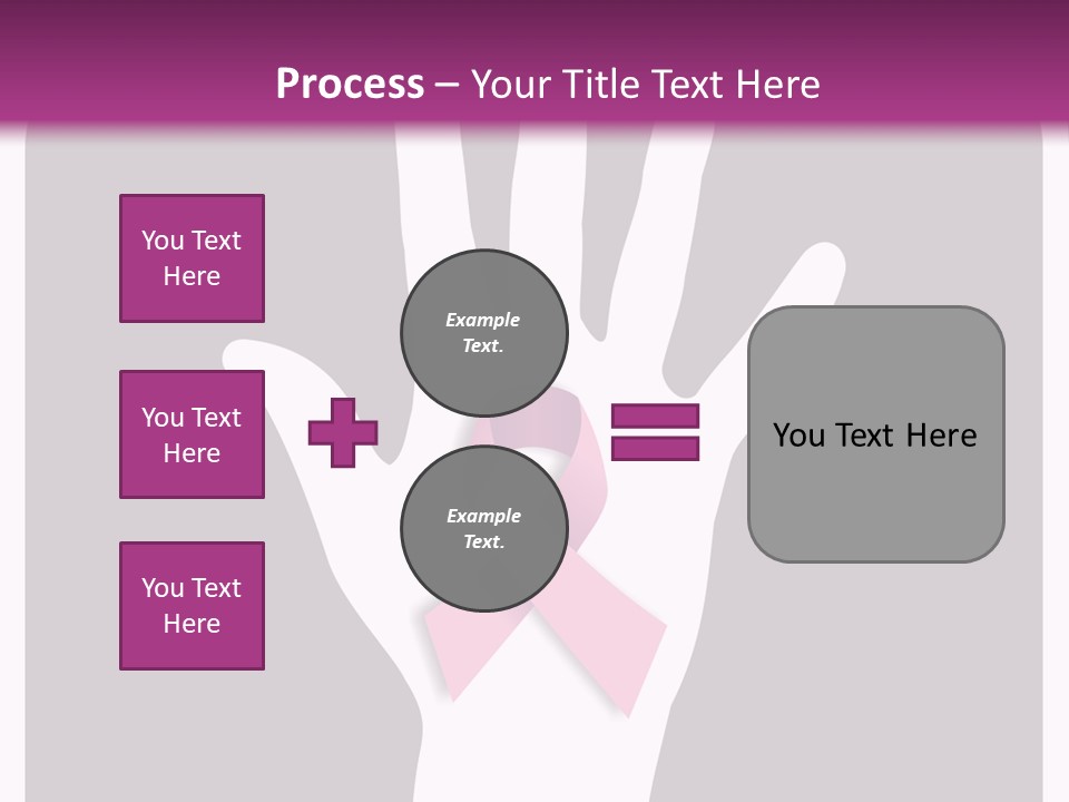 Hand With A Pink Ribbon Over A Grey Rounded Square. PowerPoint Template