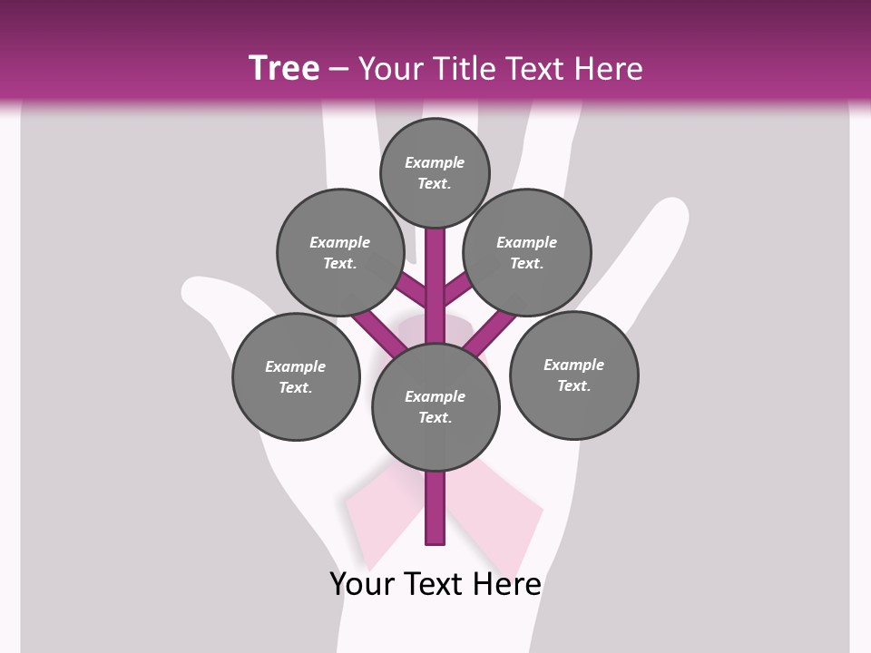 Hand With A Pink Ribbon Over A Grey Rounded Square. PowerPoint Template