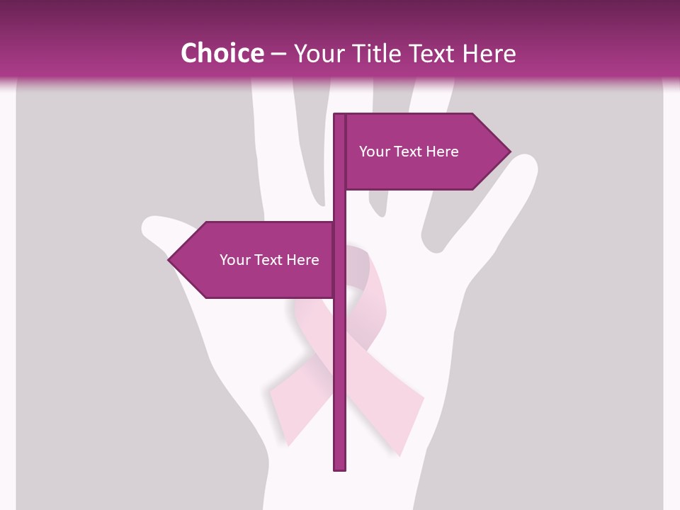 Hand With A Pink Ribbon Over A Grey Rounded Square. PowerPoint Template