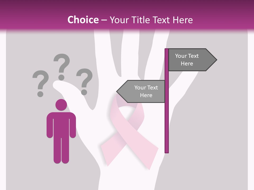Hand With A Pink Ribbon Over A Grey Rounded Square. PowerPoint Template