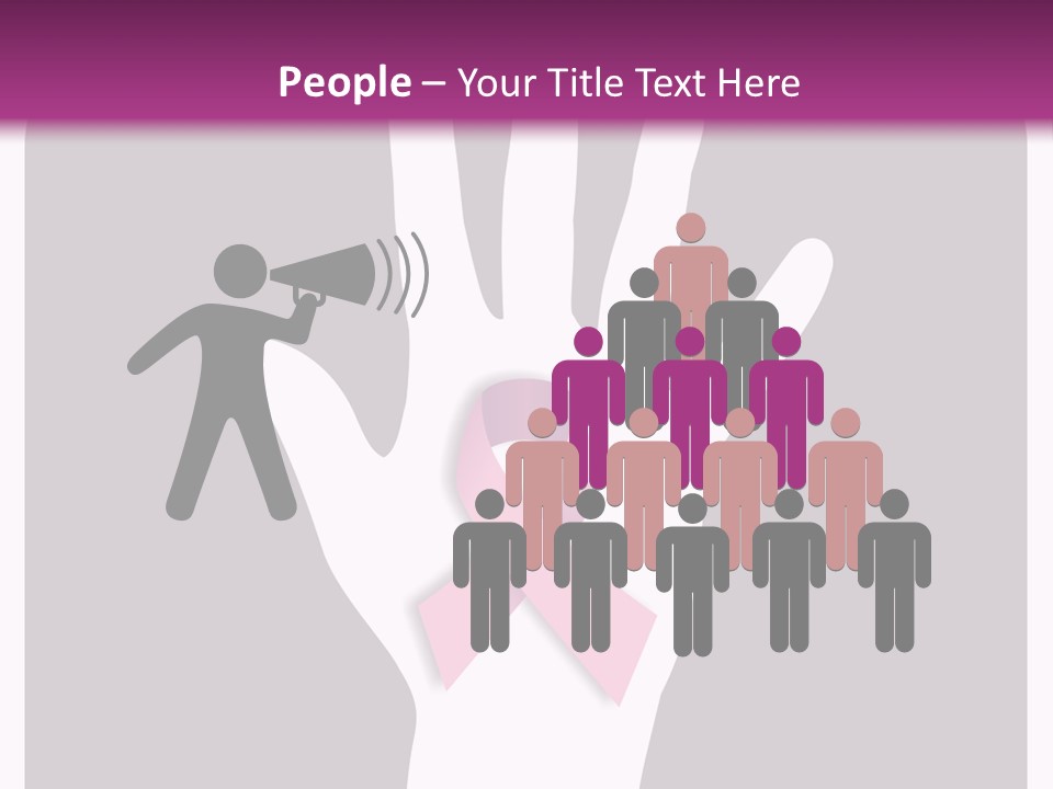 Hand With A Pink Ribbon Over A Grey Rounded Square. PowerPoint Template