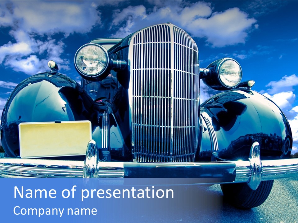A Vintage Car With A Blue Sky And Clouds In The Background PowerPoint Template