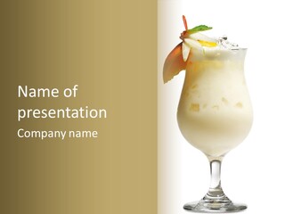 Pina Colada - Cocktail With Cream, Pineapple Juice And Rum. Isolated On White Background PowerPoint Template