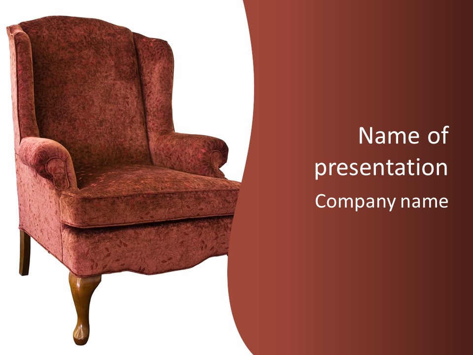 Queen Anne Wing Chair In Velvet Floral Fabric PowerPoint Template