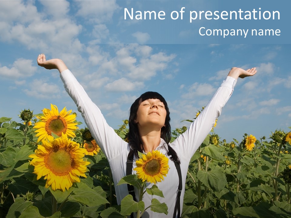 A Woman Standing In A Field Of Sunflowers PowerPoint Template