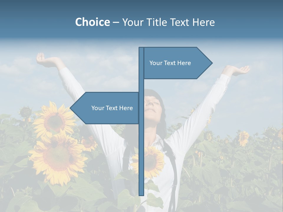 A Woman Standing In A Field Of Sunflowers PowerPoint Template