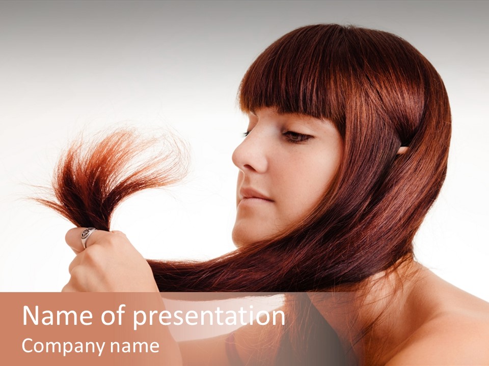 Young Girl Holding Her Hair Tips PowerPoint Template