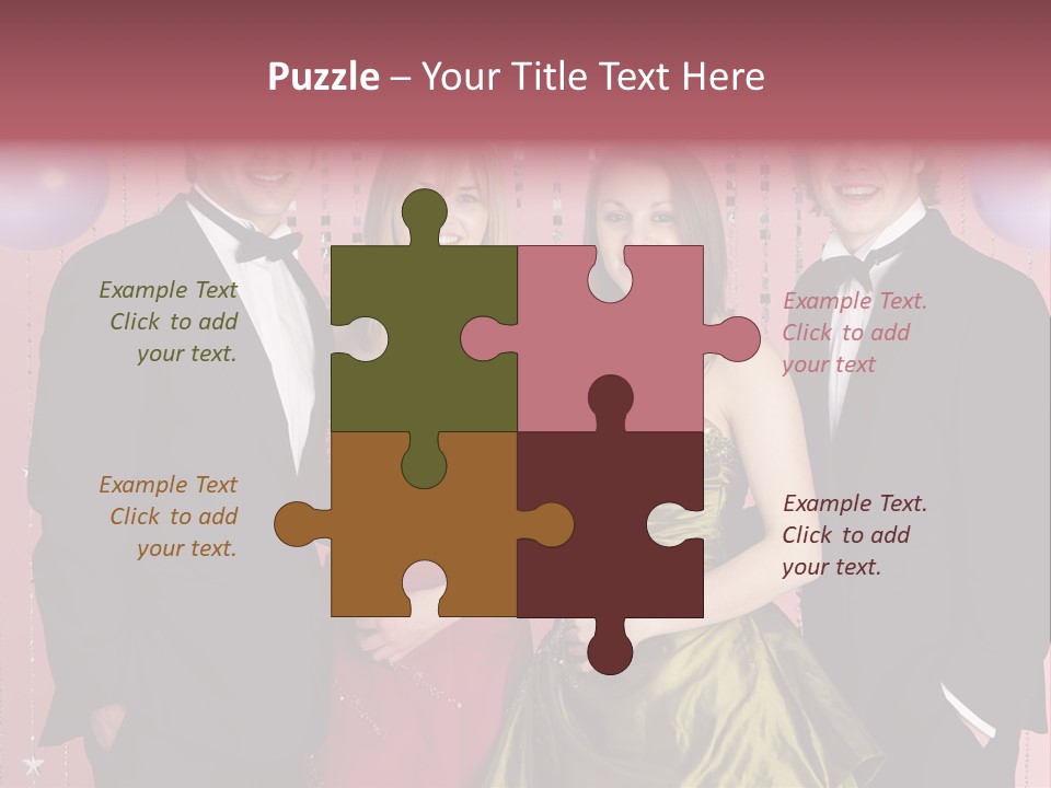 Two Young Couples Dressed For Party PowerPoint Template