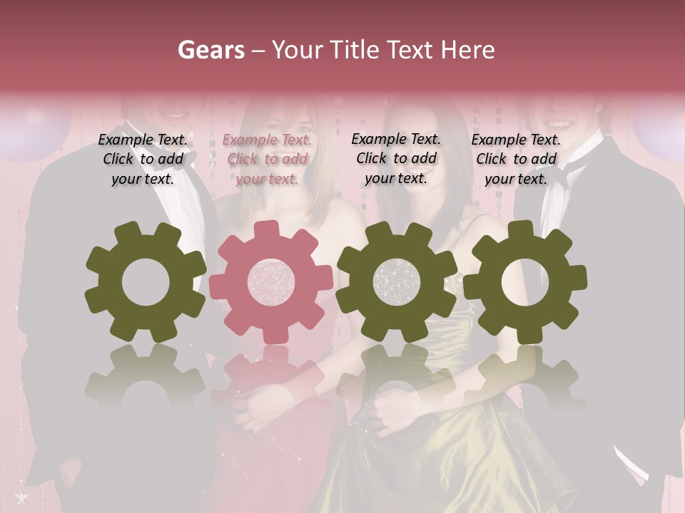 Two Young Couples Dressed For Party PowerPoint Template