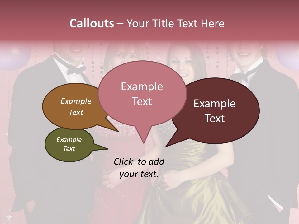 Two Young Couples Dressed For Party PowerPoint Template