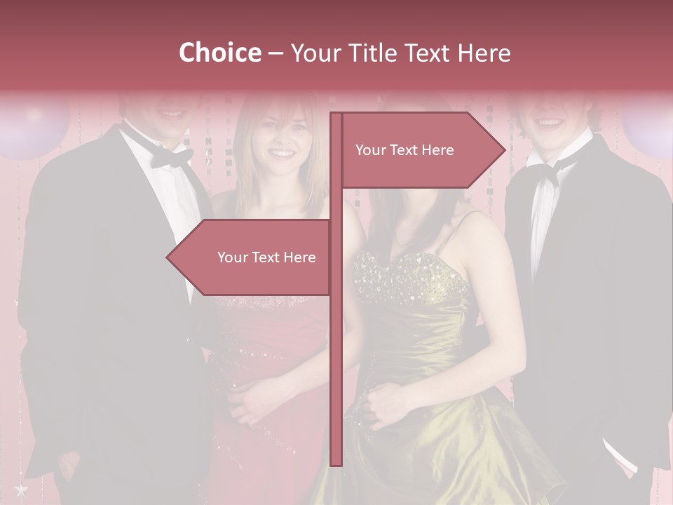 Two Young Couples Dressed For Party PowerPoint Template