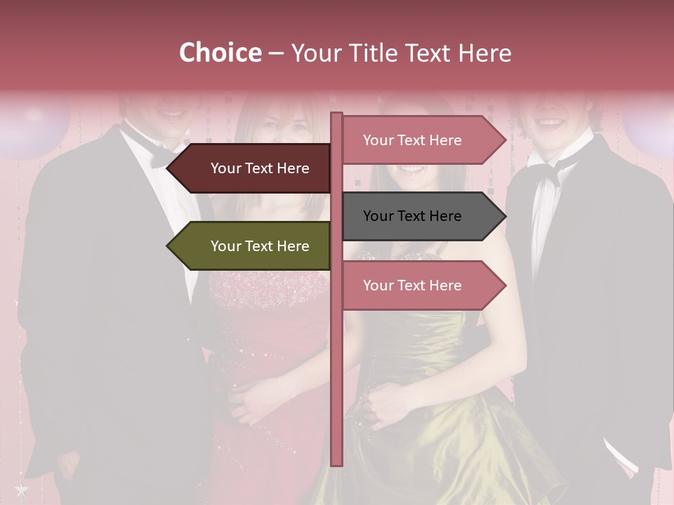 Two Young Couples Dressed For Party PowerPoint Template